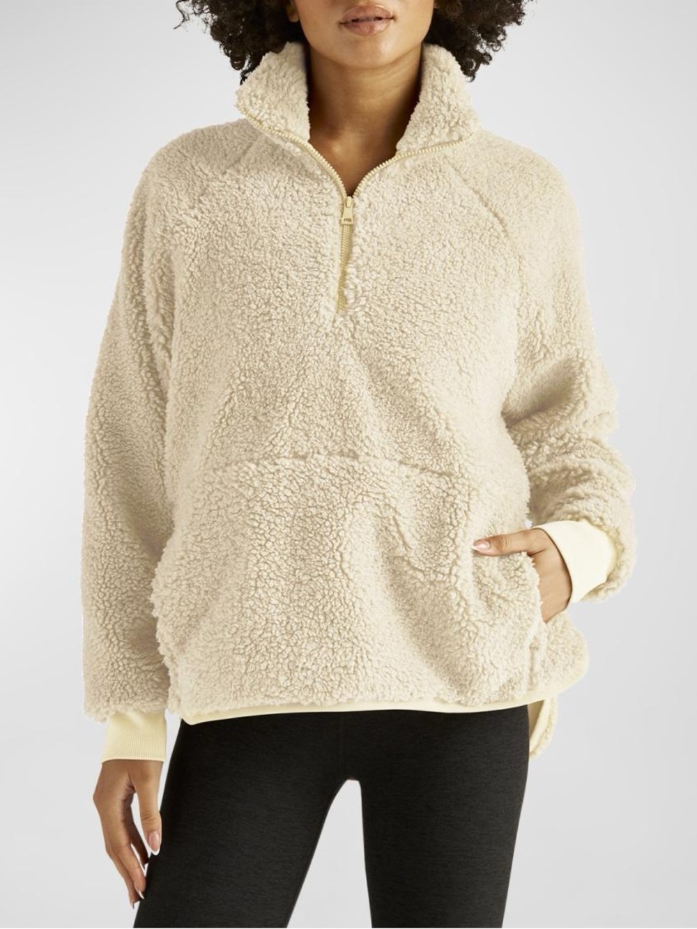 Beyond yoga take flight Sherpa half zip pullover in cream